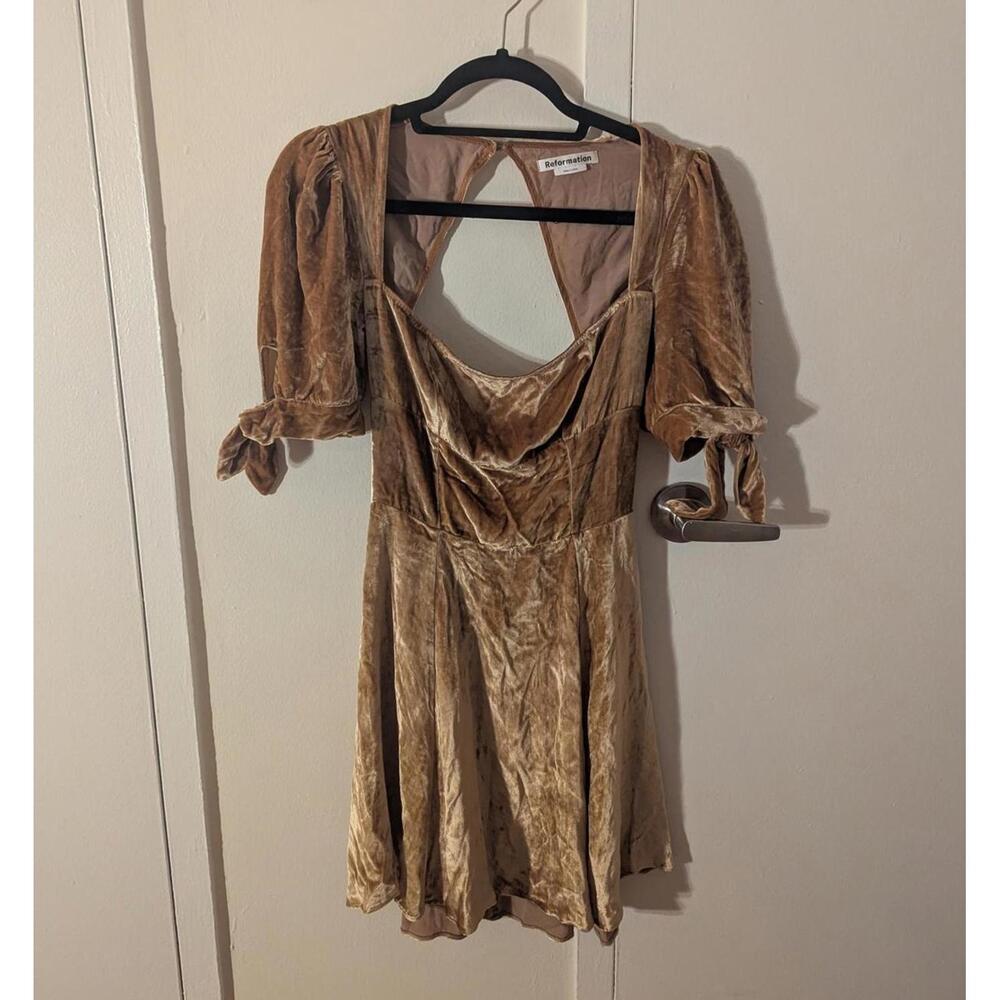 Reformation Gold Velvet Cambrie Mini Dress
